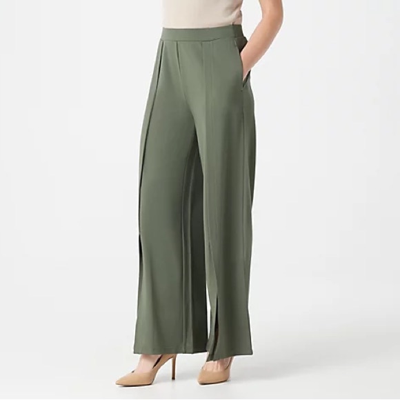 Lisa Rinna US L green pants with pockets and front leg slits - Picture 1 of 12